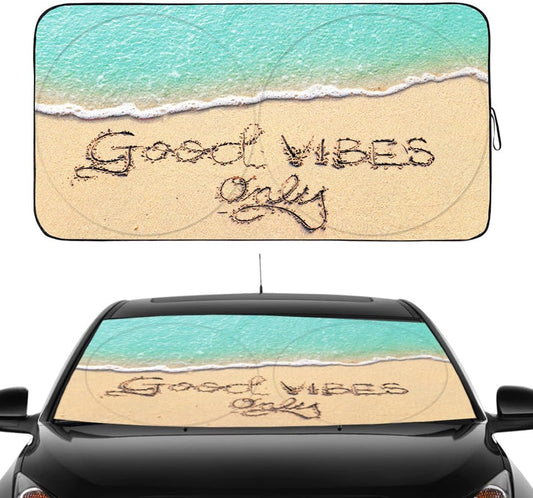 Gven Sun Shade for Car Windshield, Beach Style, Blocks 99% UV Rays, Reflective Tech, Easy Fold & Go, Funny/Stylish Design, Black, 59" x 31.5"
