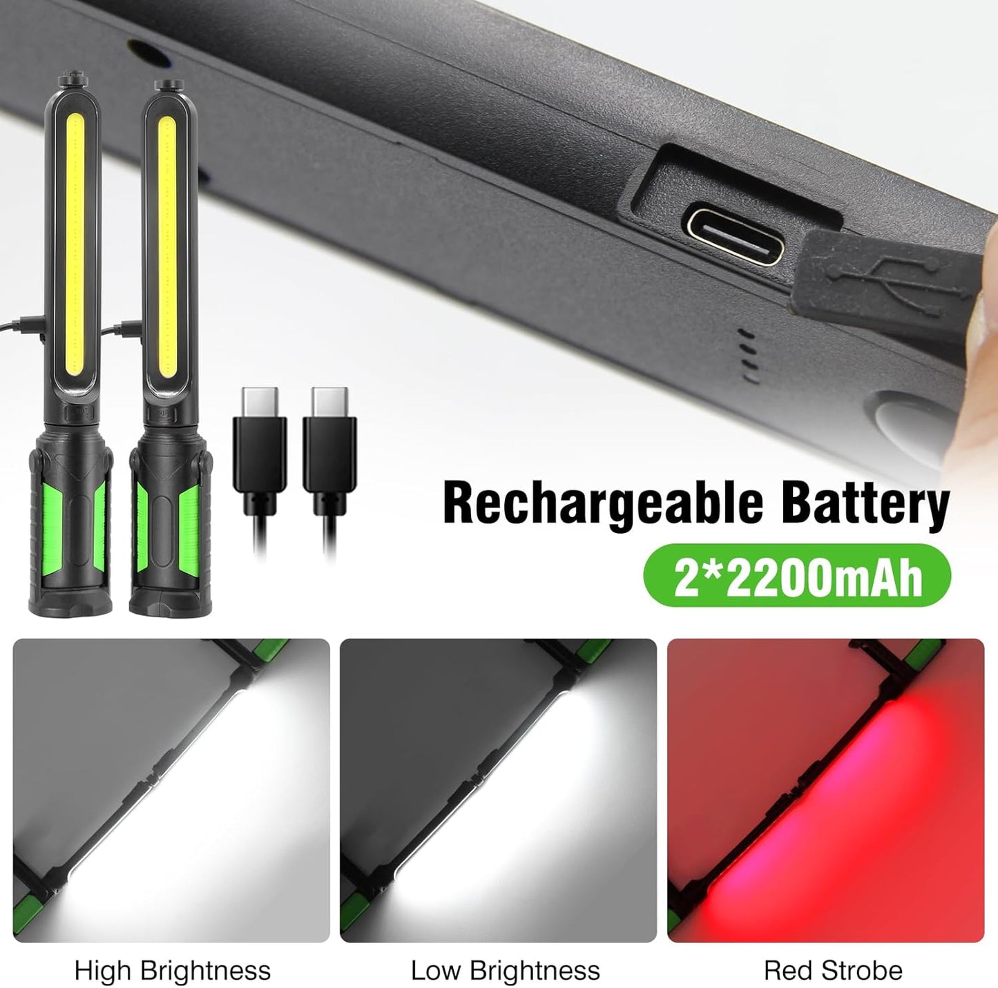 SYLSTAR Work Light for Mechanic, 2400LM LED, 4400mAh Rechargeable, Magnetic, Underhood Work Light with Hooks for Car Repairing/Inspection/Garage/Workshop/Emergency