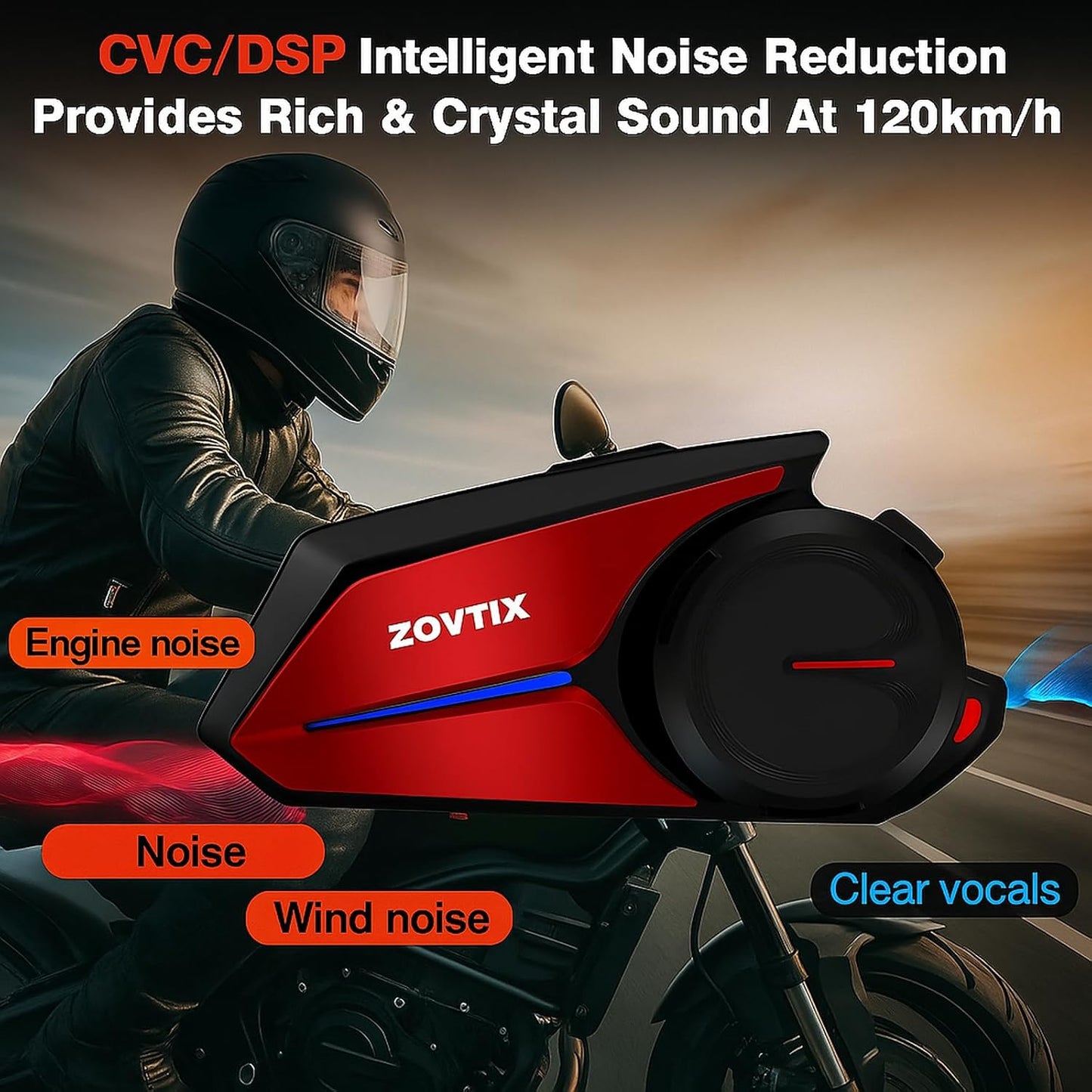 Motorcycle Helmet Headset 8 Riders Communication System X8 Intercom with Music Sharing/HiFi Sound/3 EQ Music Modes/DSP&CVC Noise Cancellation/IP67/FM Radio/Wake up Siri (2 Pack)