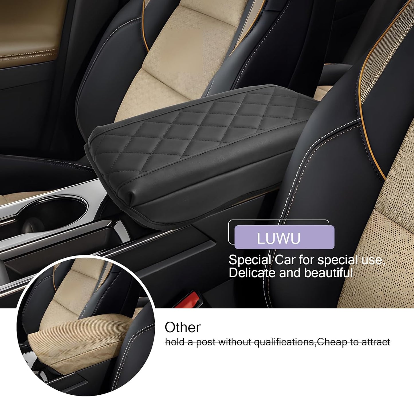 LUWU Center Console Cover Compatible with 2025 Chevrolet Equinox Accessories 2025 Equinox Armrest Cover Center Console Pad 2025 Equinox LT, ACTIV, RS Armrest Console Cover Soft Leather (Black B)