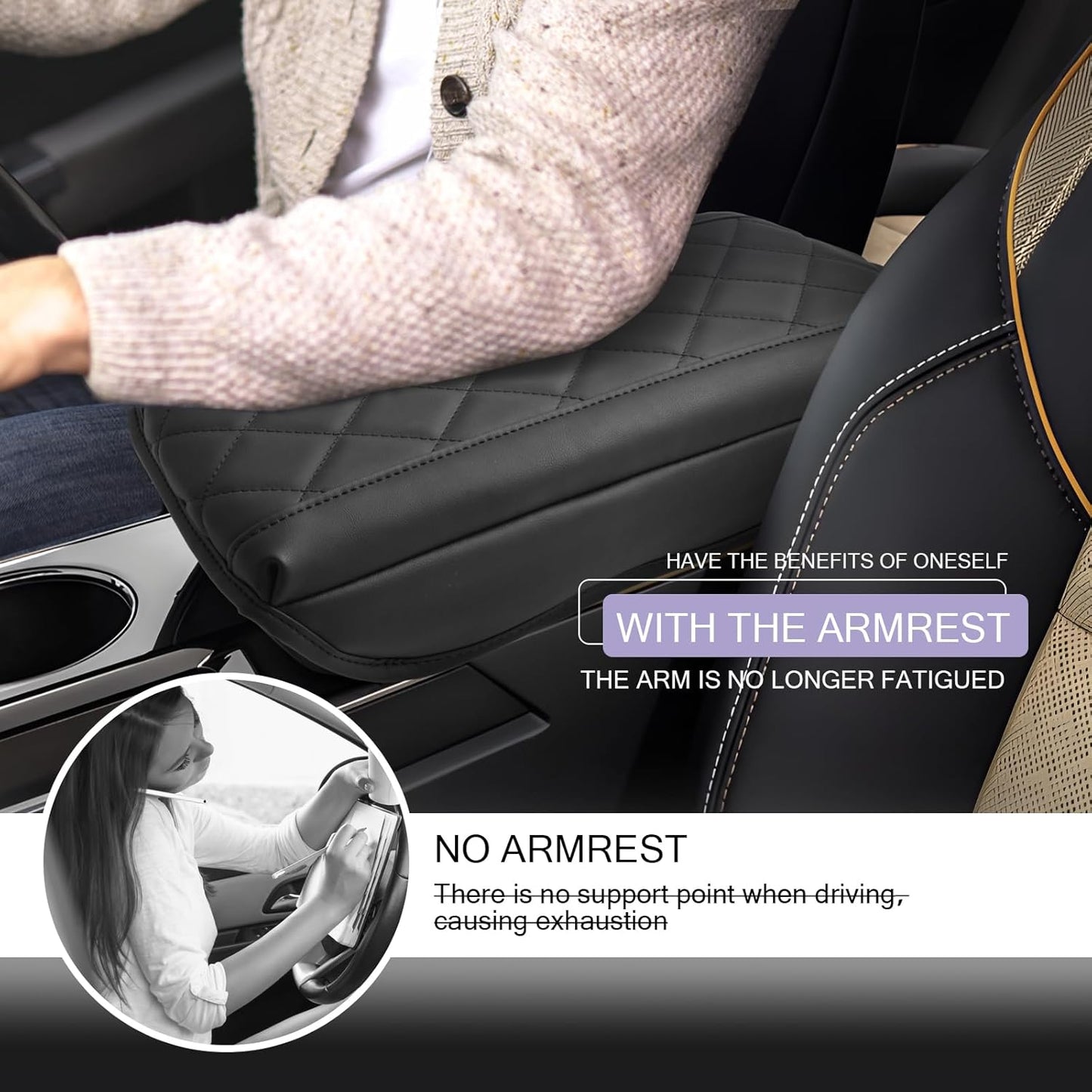 LUWU Center Console Cover Compatible with 2025 Chevrolet Equinox Accessories 2025 Equinox Armrest Cover Center Console Pad 2025 Equinox LT, ACTIV, RS Armrest Console Cover Soft Leather (Black B)