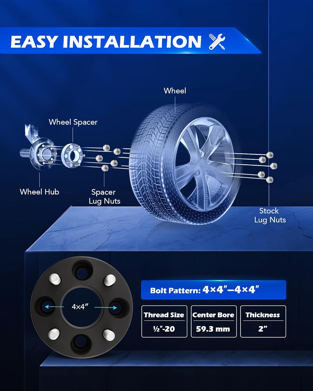 Orion Motor Tech 4x4 Wheel Spacers, Golf Cart Wheel Spacers Compatible with EZGO EZ GO Golf Cart Club Car ATV, 2" Wheel Spacers with 1/2"-20 Studs, Set of 4