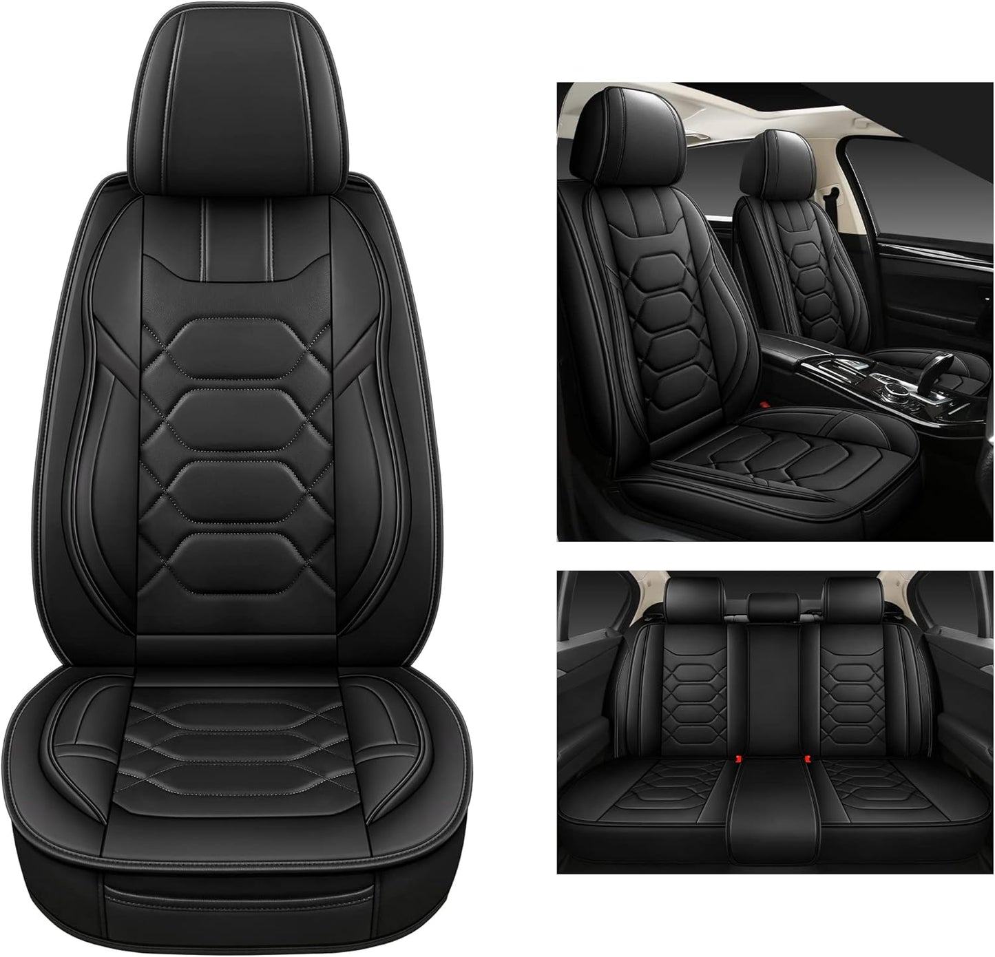 Pariitadin Leather Car Seat Covers Full Set, Waterproof Faux Leather Seat Covers for Cars, Non-Slip Car Interior Covers Universal Fit for Most Cars Sedans Trucks SUVs, Black