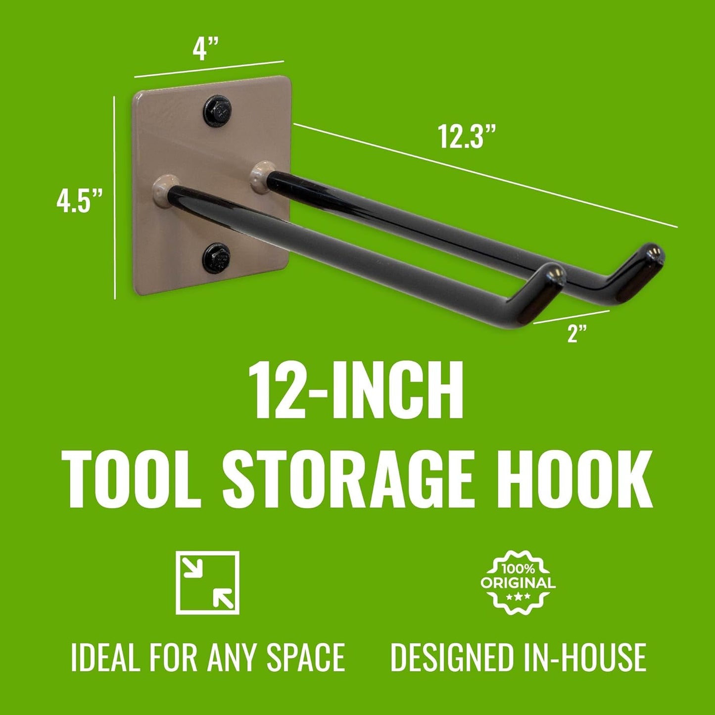 StoreYourBoard Tool Organizer Hook, Wall Mount Garage Storage, Tool Storage for Shovels Rakes Brooms Hoses and More, Rubber-Coated Steel Holds 50 lbs, 12" X 4" X 4.5"