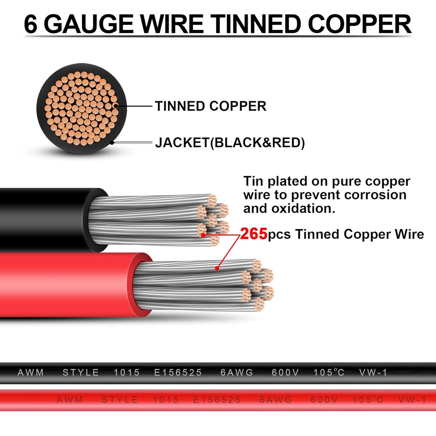 6 Gauge Wire - iGreely 10 FT Red & 10 FT Black 6 Gauge Tinned Copper Electrical Wire Cable for Car Audio Automotive Trailer Marine Harness Wiring 6AWG 10Ft