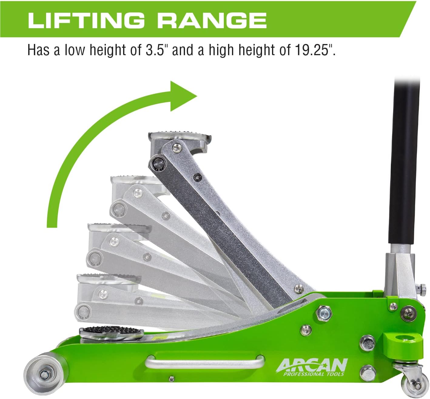 ARCAN Tools 2-Ton (4,000 lbs.) Quick Rise Aluminum Floor Jack with Dual Pump Pistons & Reinforced Lifting Arm (A20017)