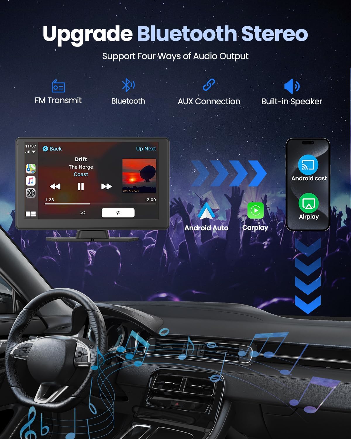 Portable Carplay Screen for Car 5K Dash Cam, 9" Wireless CarPlay & Android Auto Car Stereo, Car Audio Receivers with 1080p Backup Camera, Bluetooth/GPS Navigation/Voice Control/Mirror Link