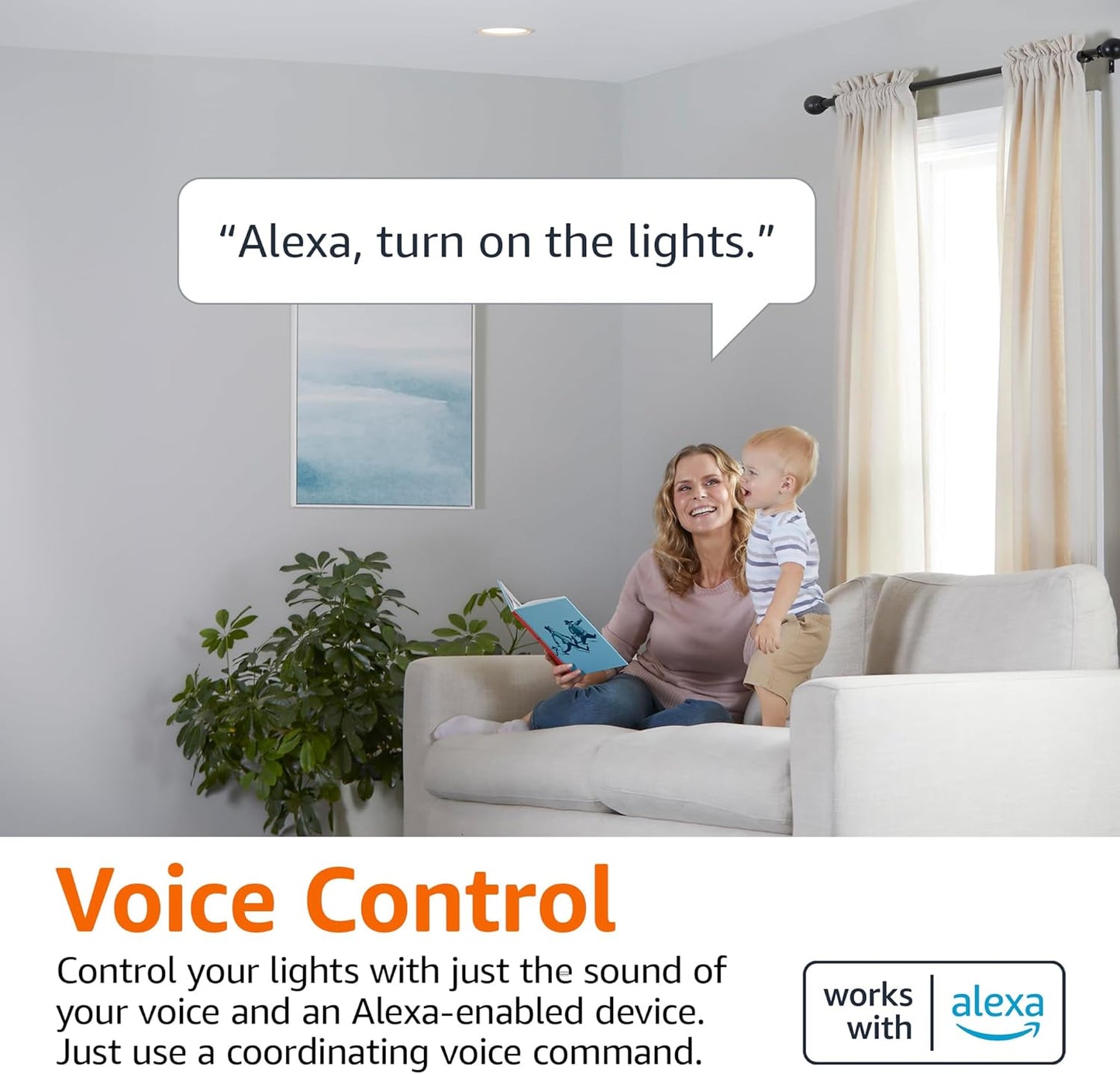 Amazon Basics Smart BR30 LED Light Bulb, Dimmable Soft White (2700K), 9W (60W Equivalent), 800LM, Works with Alexa Only, 2.4 GHz Wi-Fi, No Hub Required, 1 Pack