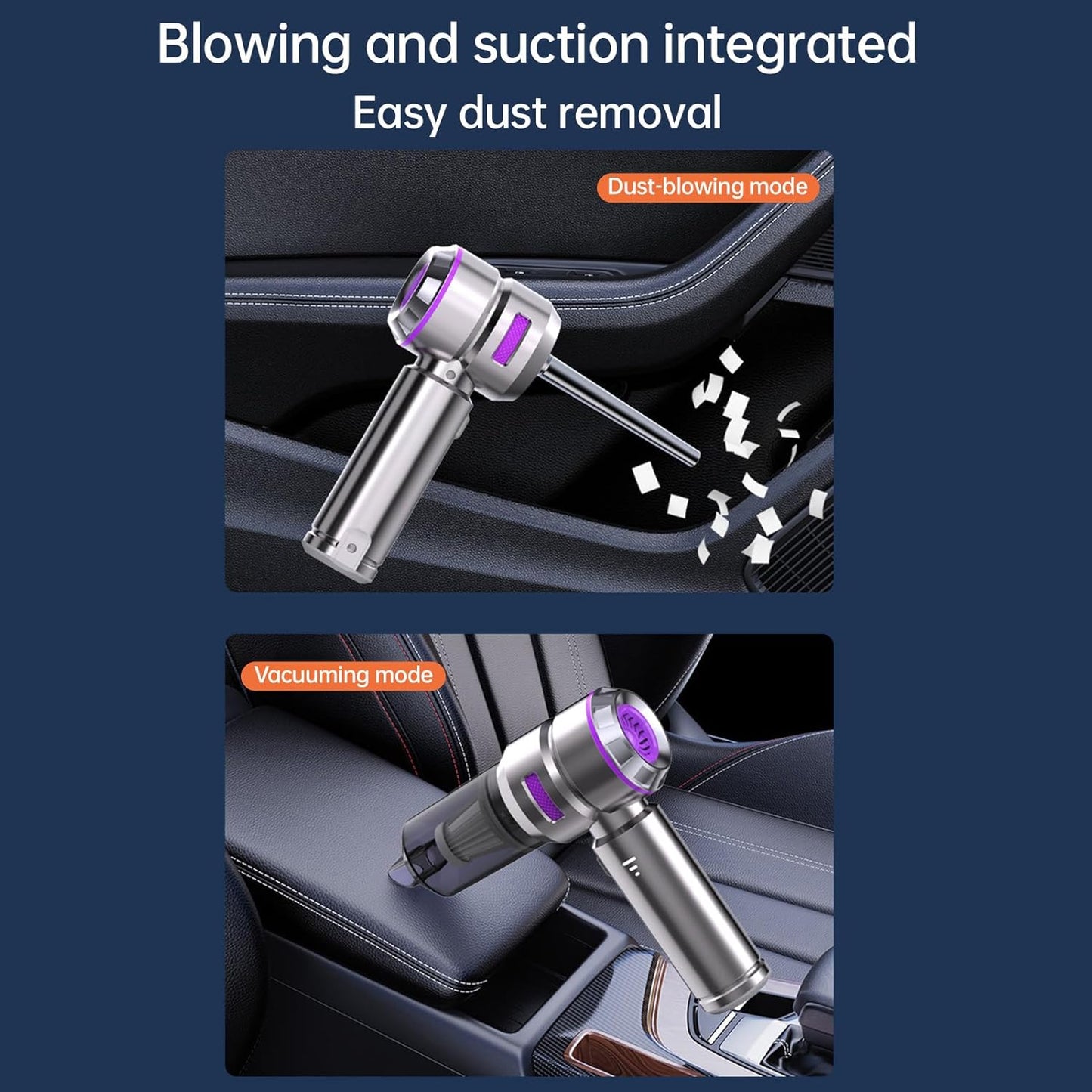 Handheld Car Vacuum Cleaner with Brushless Motor, 16000PA Strong Suction Vacuum & Compressed Air Dusters with LED Light Type C Mini Portable Hand Vacuum Blower for Car Home Office