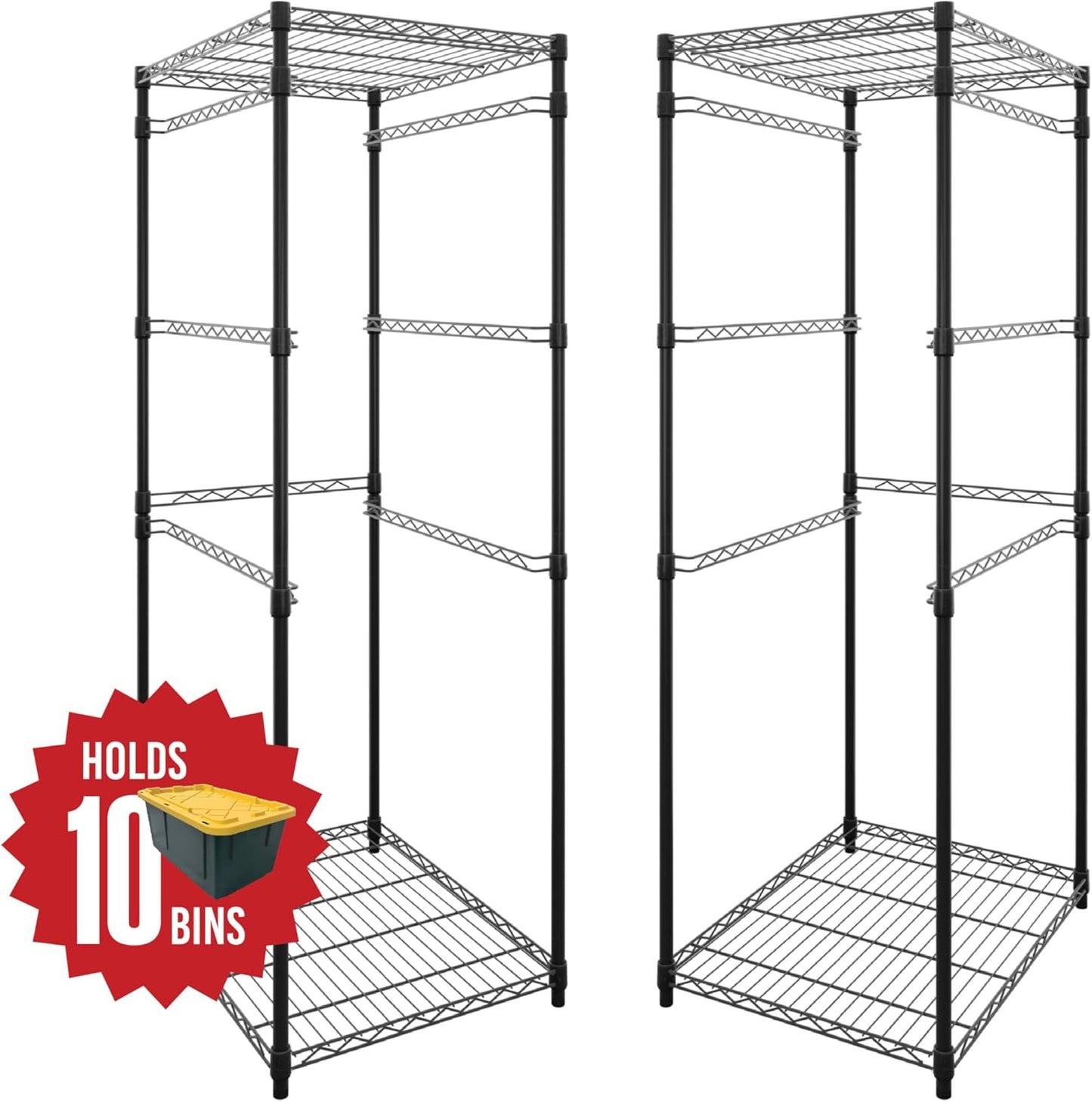 SafeRacks 2 Pack 5-Tier Steel Tote Rack - Maximize Space, Declutter, Organization, NSF Certified, Bin Storage for Garage, Pantry, Kitchen, Workspace, 5 Shelves, 31″ x 23″ x 68″, Black