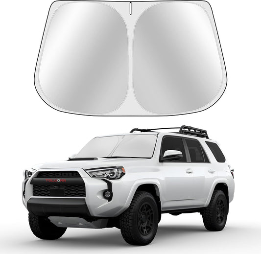 Custom Fit Windshield Sun Shade for Toyo-ta 4Runner 2010-2025 - Full Coverage, 210T Reflective Fabric, Double-Layer Design - Blocks 99% UV Rays, Keeps Car Cool, Easy to Install and Store