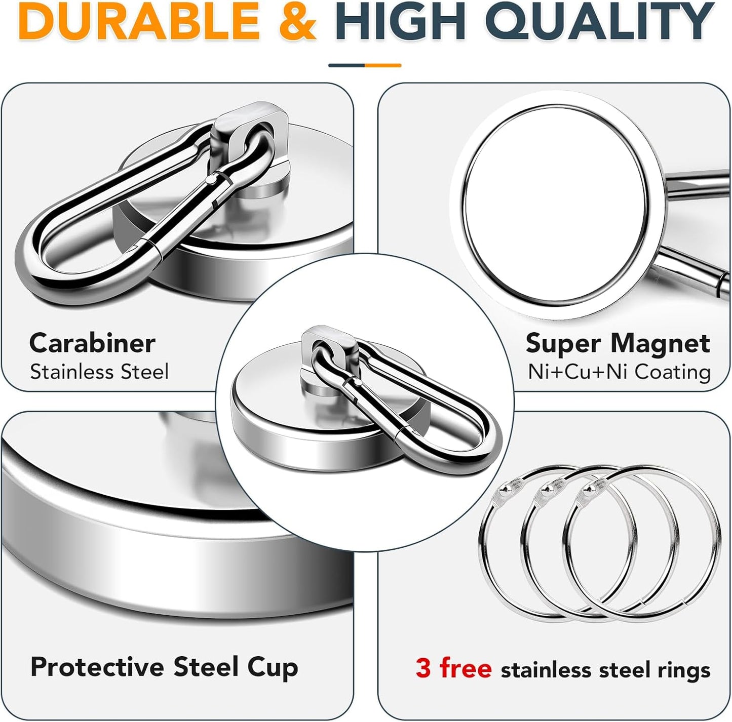 MIKEDE Strong Magnetic Hooks Heavy Duty, 200LBS+ Swivel Neodymium Magnets with Carabiner Hook, Hooks for Hanging, Curtain, Home, Workplace - 4 Pack