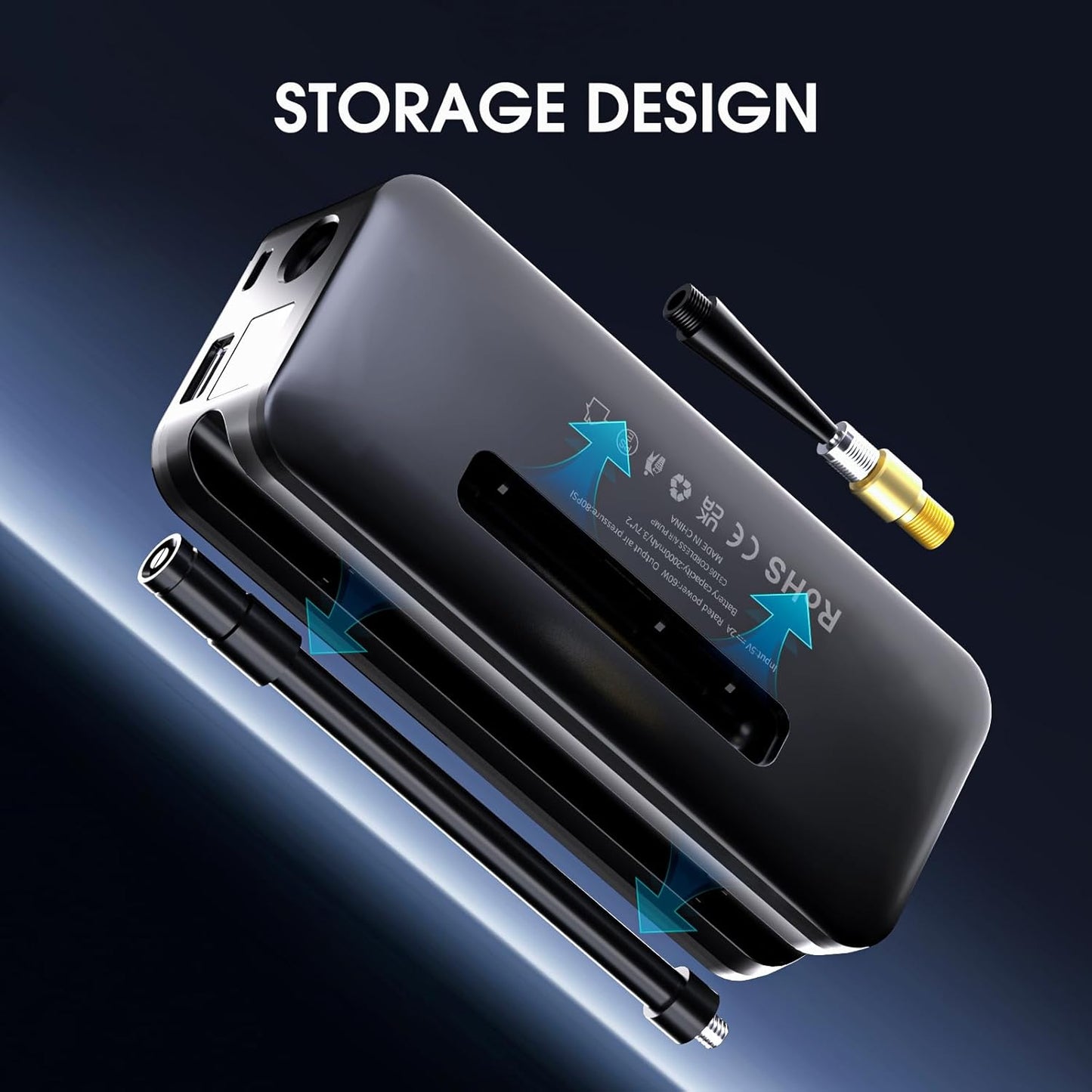 CARSUN Cordless Tire Inflator Portable Air Compressor,Car Tire Pump with Digital Dual Screen,150PSI Portable Air Pump for Car Tires with Deflation&Pressure Gauge,Suitable for Car,Motorcycles,Bicycles