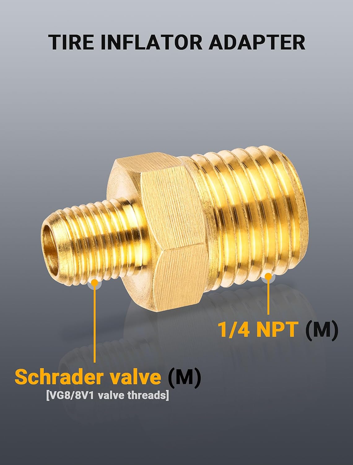 2-Pack 1/4'' Female NPT Air Chuck with Clip, Locking Closed Ball Tire Chuck with Inflator Adapter 1/4 NPT (m) to Schrader Valve (m), 2-Way Connection Tire Nozzle for Tire Inflator Air Compressor Hose