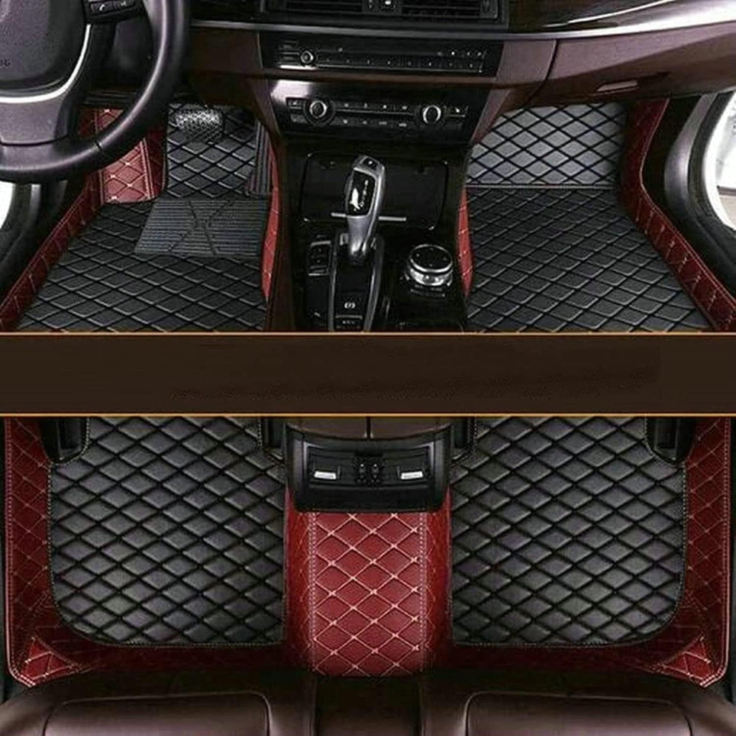 Custom All-Weather Protection Luxury Leather Floor Mats for Cars SUVs Trucks According Anti-Slip Leather Floor mats ﻿ (33, Wine red and Black)