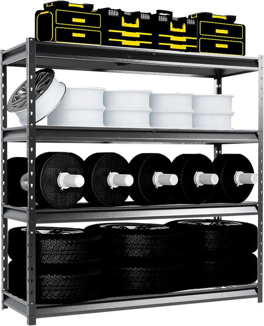The Atlas 72" W Metal Garage Shelving Unit Load 12000 Lbs, 4 Tier Heavy Duty Storage Rack, Adjustable Industrial Shelves for Warehouse Shop Basement, 72" W x 24" D x 72" H, Black