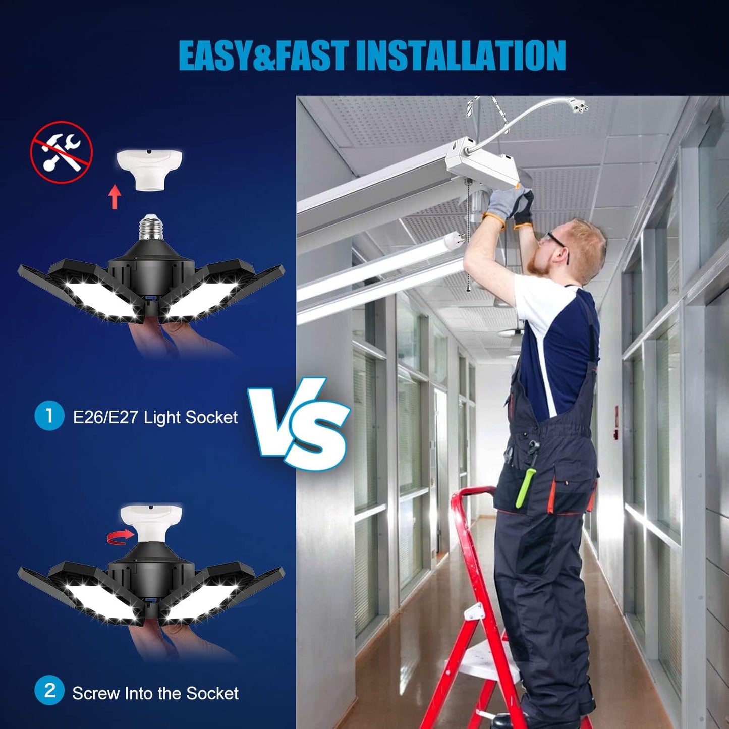 TANBABY 2 Pack Motion Sensor Garage Light, Total 30000LM Deformable Garage Lighting, 150W LED Ceiling with Motion, Ultra Bright Motion Activated LED Shop Light for Attic, Basement