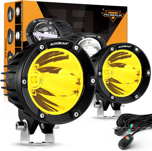 Auxbeam C4 Series 4 Inch 72W Amber Round LED Pods Spot Beam Automotive Offroad Lighting Yellow Fog Spot Light Bar for Trucks Car Motorcycle SUV ATV UTV Jeep Wrangler, Pair