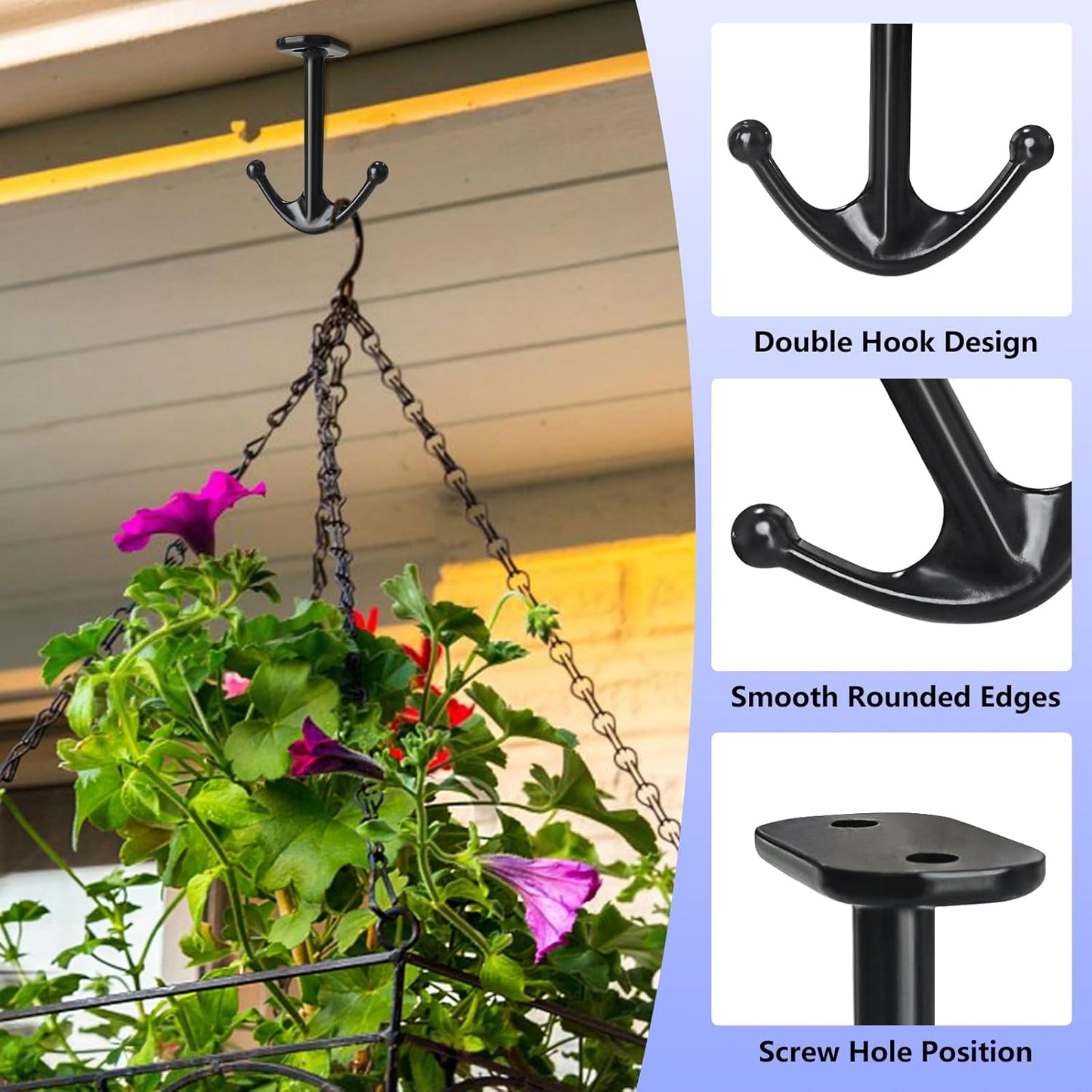 Ball Two Prong Ceiling Hook for Closet Top Bathroom Kitchen Cabinet Garage Pack of 8 (Black)