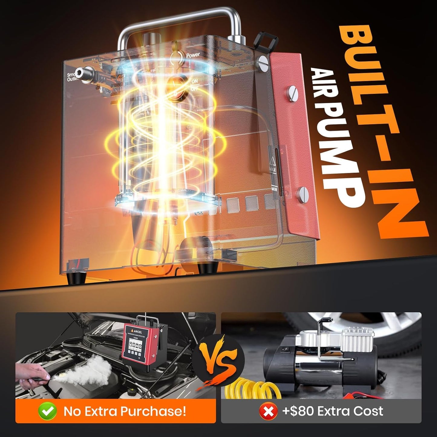 ANCEL L5000 Automotive Smoke Machine Leak Detector with Built-in Air Pump, Low/High Pressure Modes for EVAP Turbo & More, High-Precision LCD Screen, Adjustable Pressure Detects Micro to Major Leaks