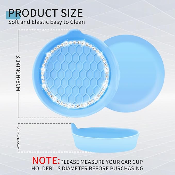 Amooca Car Cup Coaster Universal Non-Slip Cup Holders Bling Crystal Rhinestone Car Interior Accessories 4 Pack Light Blue