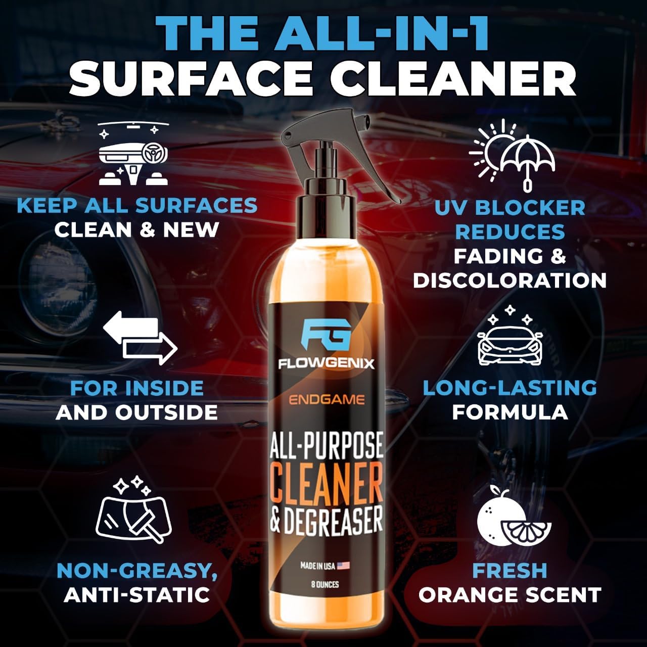 All Purpose Cleaner for Car Detailing (16oz) - Car Interior Cleaner for Dashboard, Trim, Seat, Fabric & More - Auto Cleaning Supplies - Incl 2 Microfiber Towels