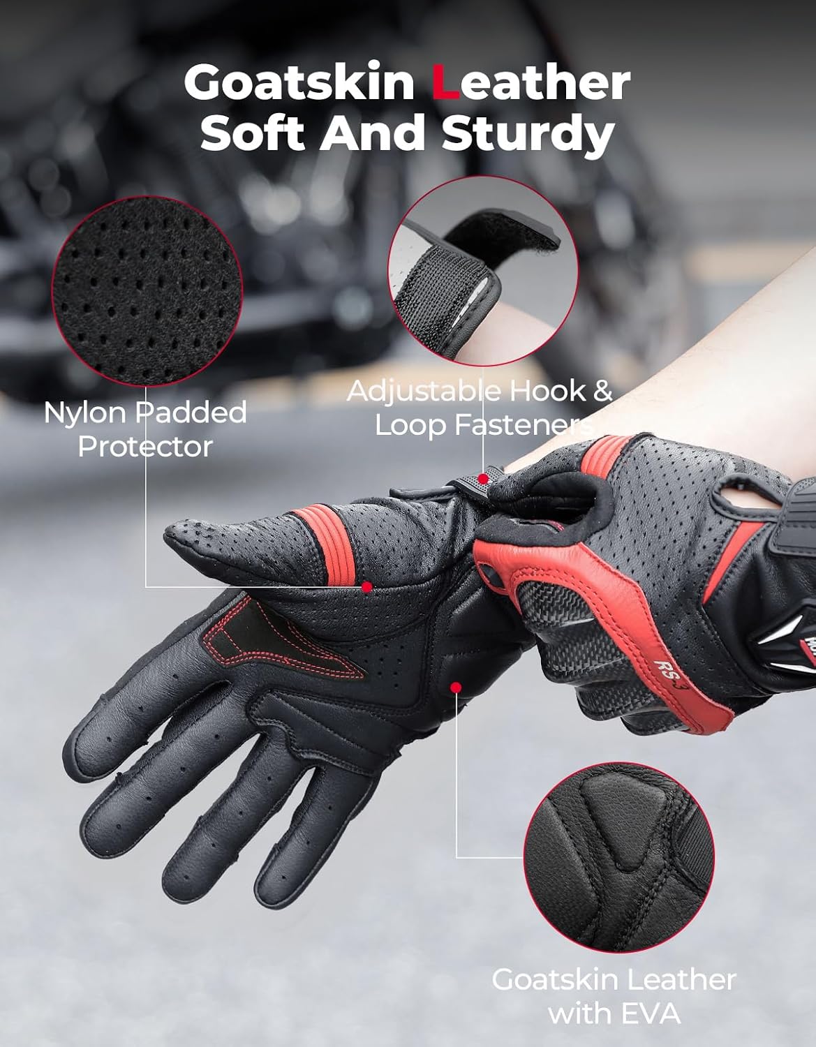 KEMIMOTO Sheepskin Leather Motorcycle Gloves for Men, Protective Motorcycle Gloves for Motocross Motorbike Dirt Bike Bicycle Racing ATV UTV