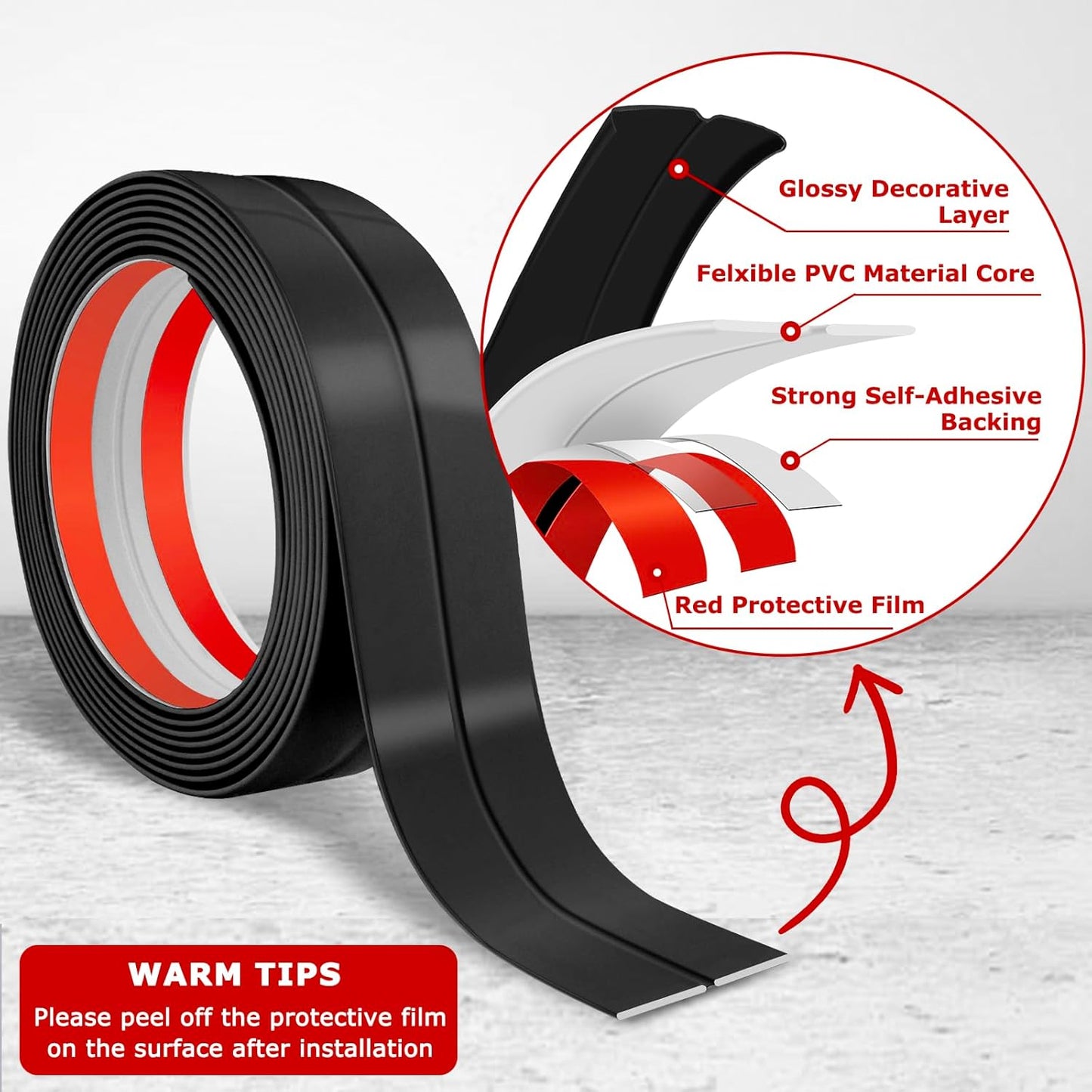 Flexible Wall Corner Protector Moulding Trim Peel and Stick Wall Corner Guards Edge Protector Self Adhesive Molding Trim Strip for Edge Ceiling (Black, 2.4 in x 20 Ft)