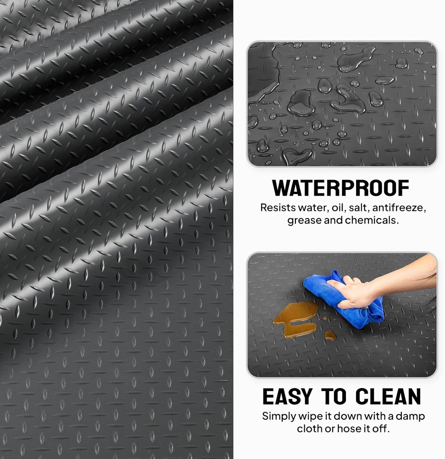 TUFFIOM 4x8 FT Garage Floor Mat, Thickened Diamond Plate PVC Garage Mats Flooring Roll for Under Car, Garage Parking Mats for SUVs, Golf Cart, Sports Car