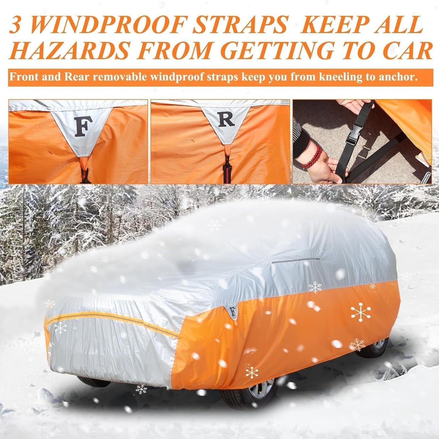 Tecoom Car Cover Waterproof All Weather for SUV, Universal Full Exterior Covers Fit for Toyota CHR Ford Mustang Honda CRV Tesla Model Y Large Winter Snow Sun UV Scratch Protection, 170"-190"