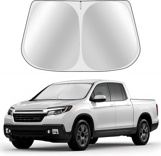 Custom Fit Windshield Sun Shade for Honda Ridgeline 2017-2024 2025 - Full Coverage, 210T Reflective Fabric, Double-Layer Design - Blocks 99% UV Rays, Keeps Car Cool, Easy to Install and Store