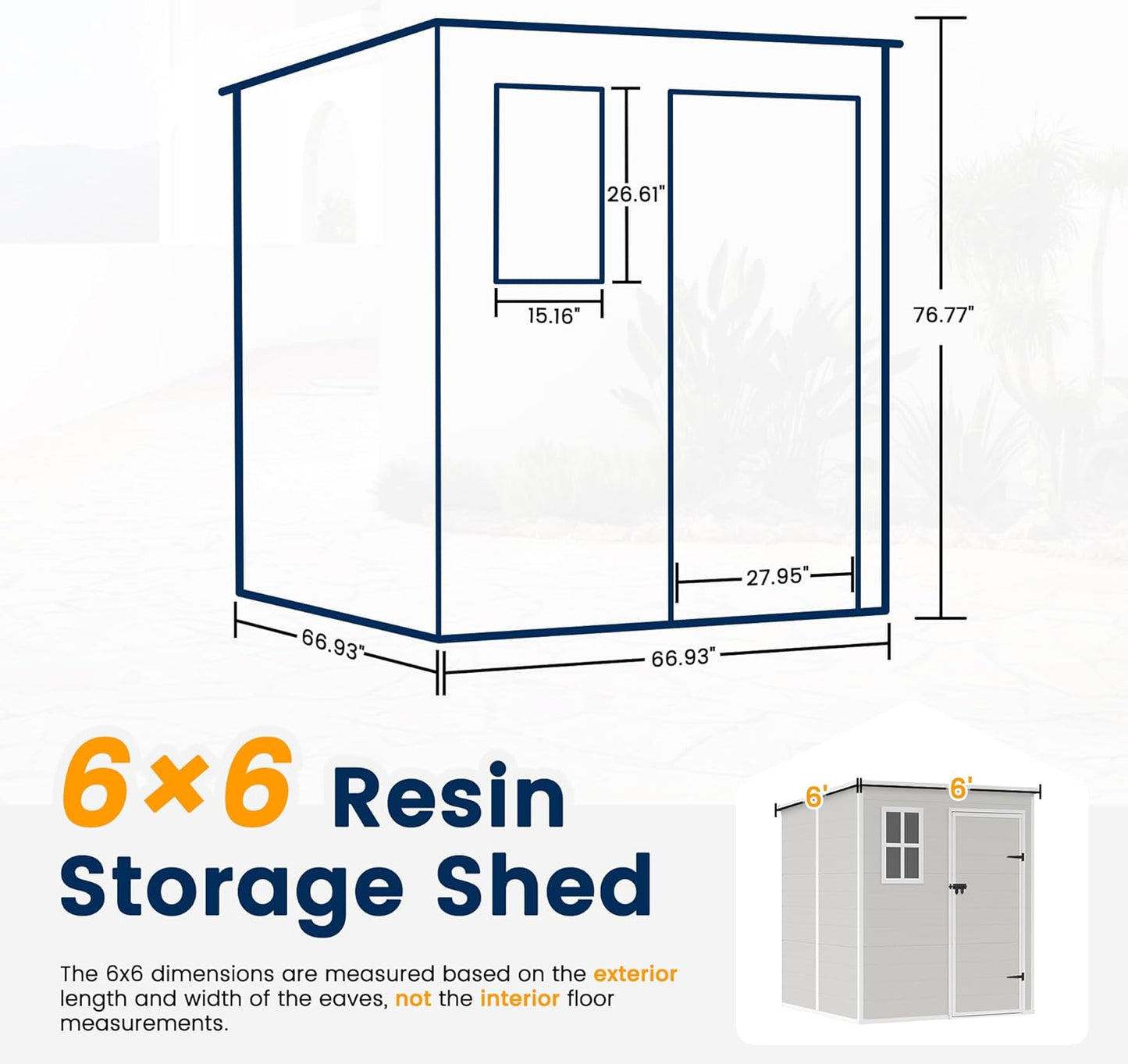 UDPATIO Outdoor Storage Shed 6 x 6 FT, Resin Garden Sheds Plastic Patio Outdoor Storage with Lockable Door for Tool, Bike, Sandstone
