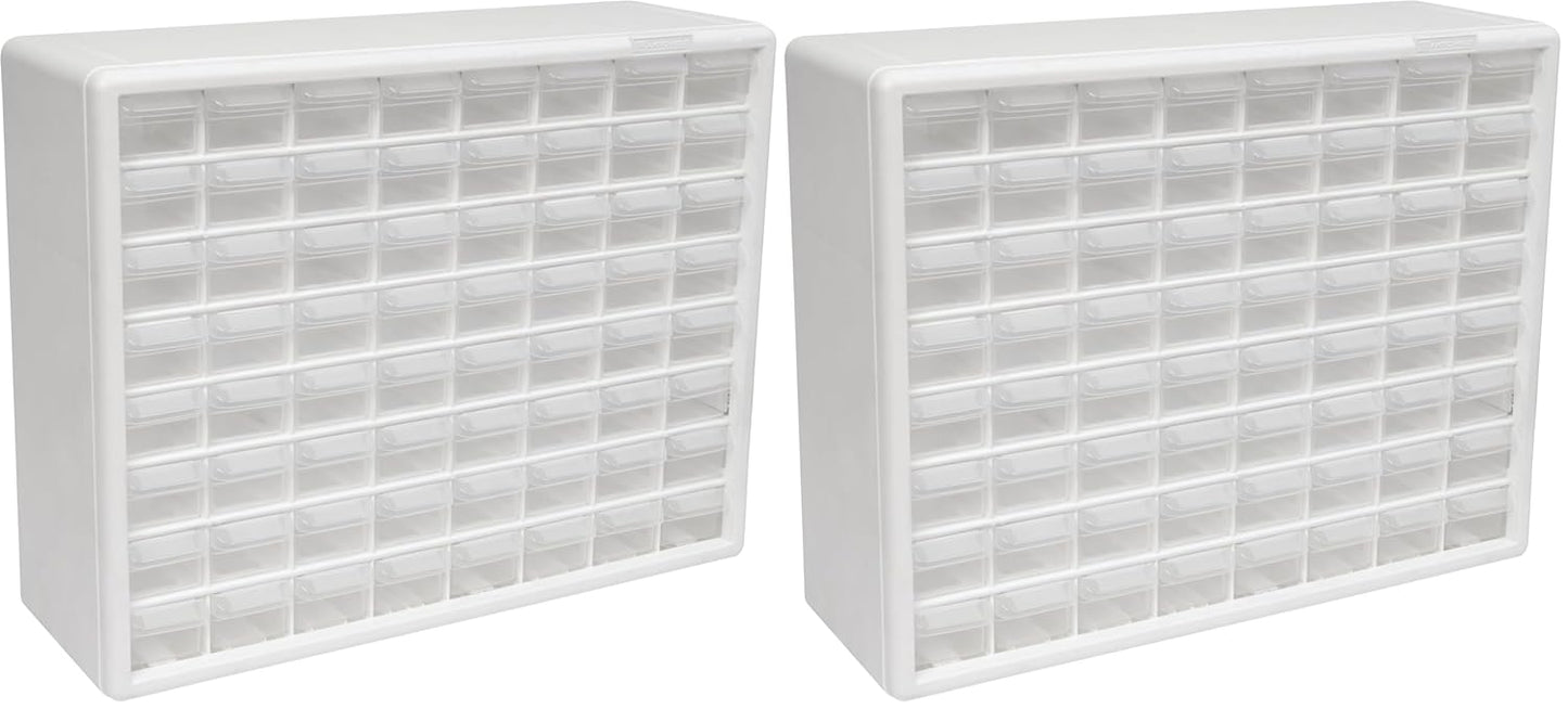 Akro-Mils 64-Drawer Plastic Drawer Storage Cabinet for Garage Organization, Bead Organizer, Building Bricks Storage, Teacher Toolbox, Makeup Organizer, 20-Inch W x 6-Inch D x 16-Inch H, 10164 White