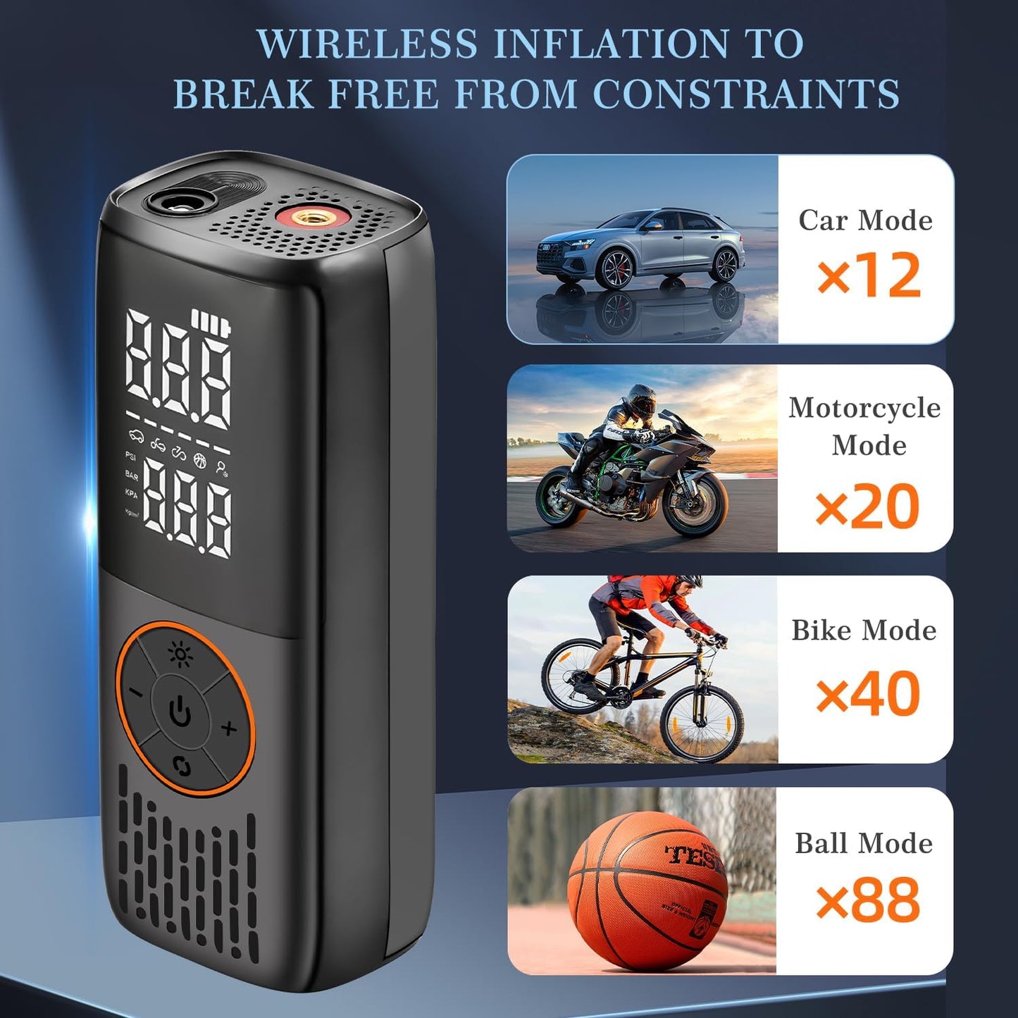 20000mAh Tire Inflator Portable Air Compressor, 150 PSI Auto Shut-Off Mini Cordless Tire Inflator For Car Tires, Bikes, Motorcycles, Sports Balls & More