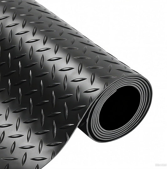 4X10 FT Garage Floor Mat， 2.5 Inch Thickened Diamond Plate Flooring Roll for Under Car， Non-Slip Commercial Grade Heavy Duty Parking Mat for Garage, Warehouse, Workshop, Basement, Gym（Black）
