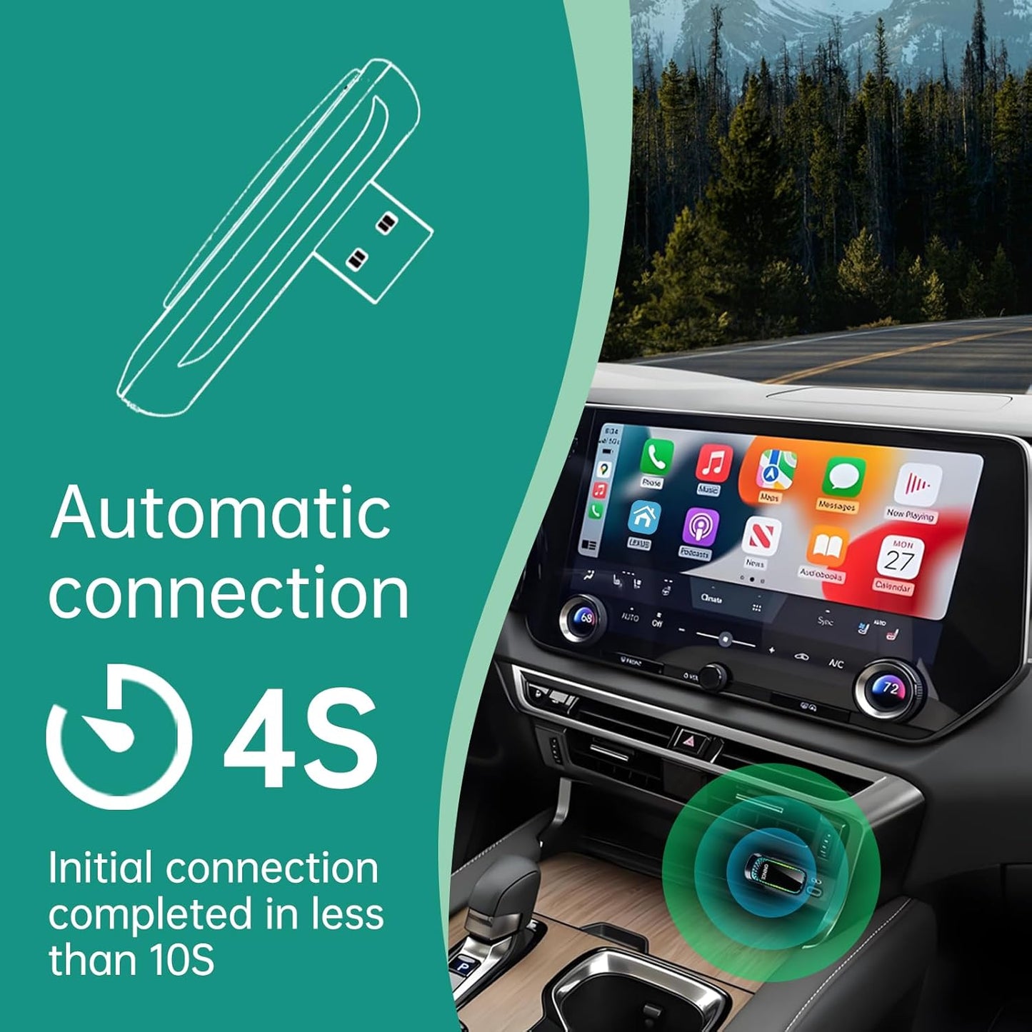 3-in-1 Wireless CarPlay Adapter for Apple CarPlay & Android Auto with RGB Ambient Lighting – Plug & Play - Small USB Dongle Works with Both iPhone and Android Phones, Model Z1 Style-T
