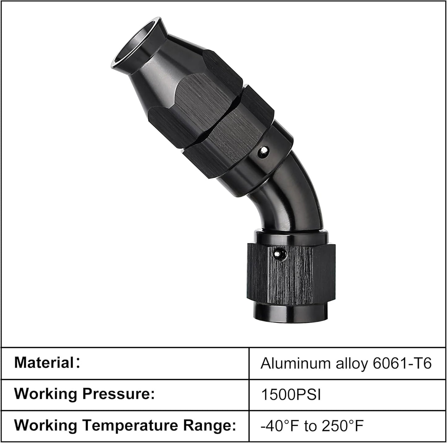 EVIL ENERGY 4AN 45 Degree PTFE One Piece Full Flow End Hose Fitting Aluminum Black