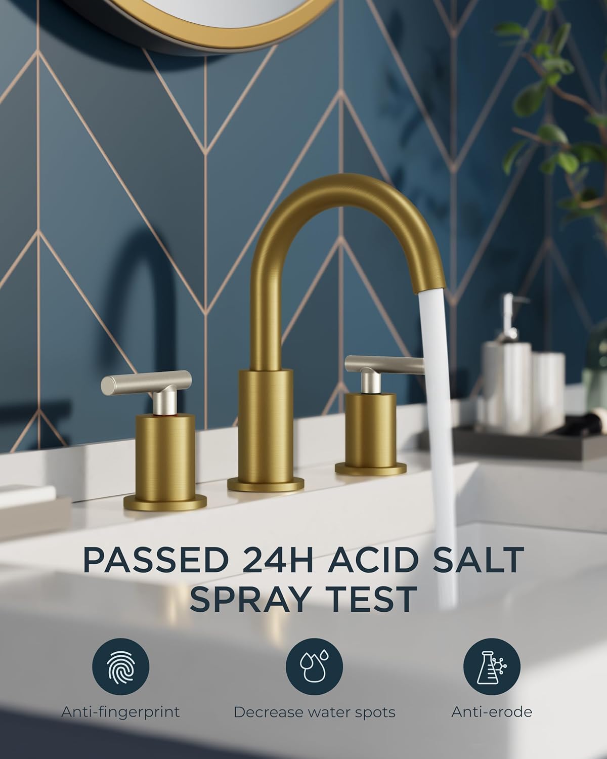 FORIOUS Brushed Nickel and Gold Bathroom Faucet 3 Hole, Lead-Free 8 in Widespread Bathroom Vanity Faucet Brushed Gold and Silver with Metal Pop-up Drain, cUPC Supply Hoses, and 1.2 GPM Spare Aerator