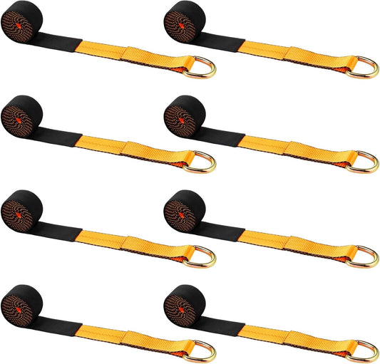 8 Pack 2'' X 8ft Tow Truck Straps Lasso Wheel Lift Straps Lasso Tow Strap with D Ring 11, 000 Lbs Break Strength Auto Tie Down Auto Hauler for Trailer Truck Tie
