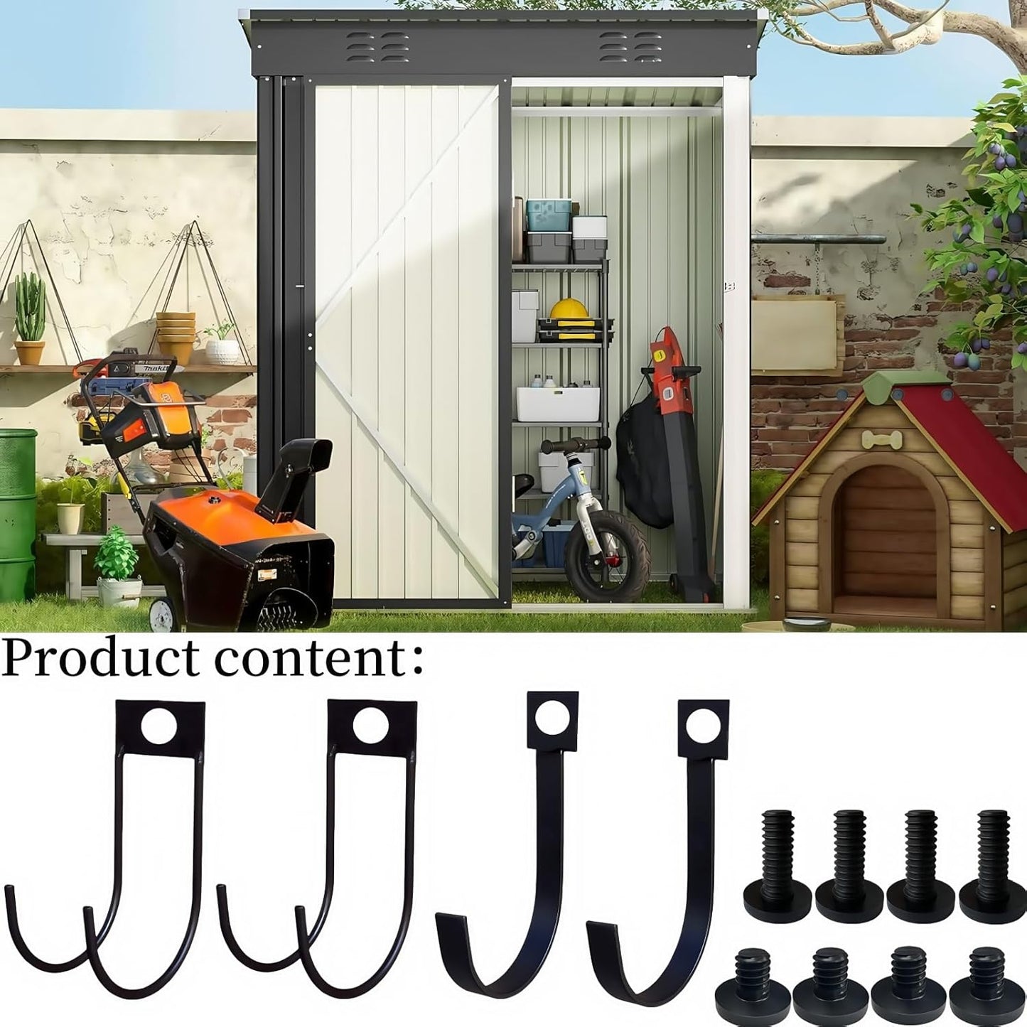 4-Pack Storage Shed Hooks for Suncast,Resin Shelf Accessory Outdoor Sheds Storage,with EZ Bolt Assembly,Replaceable Screws, Reusable,for Suncast Select Outdoor Shed Models