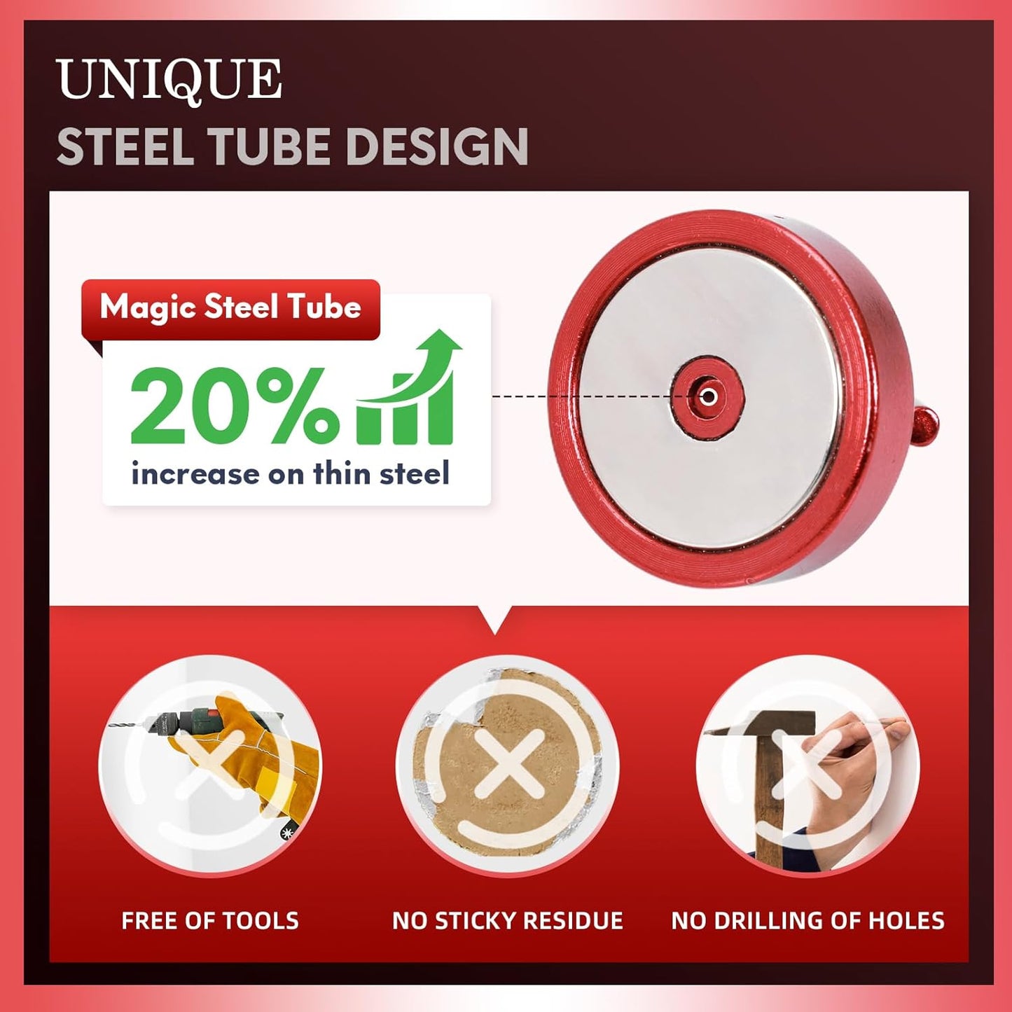 Neosmuk Magnetic Hooks, Cruise Ship Essentials, 100lb+ Heavy Duty Magnetic Hooks for Cruise Cabins, Refrigerator, Grill, Hanging, and Travel | Extra Strong Must-Haves Magnet Hook,Red