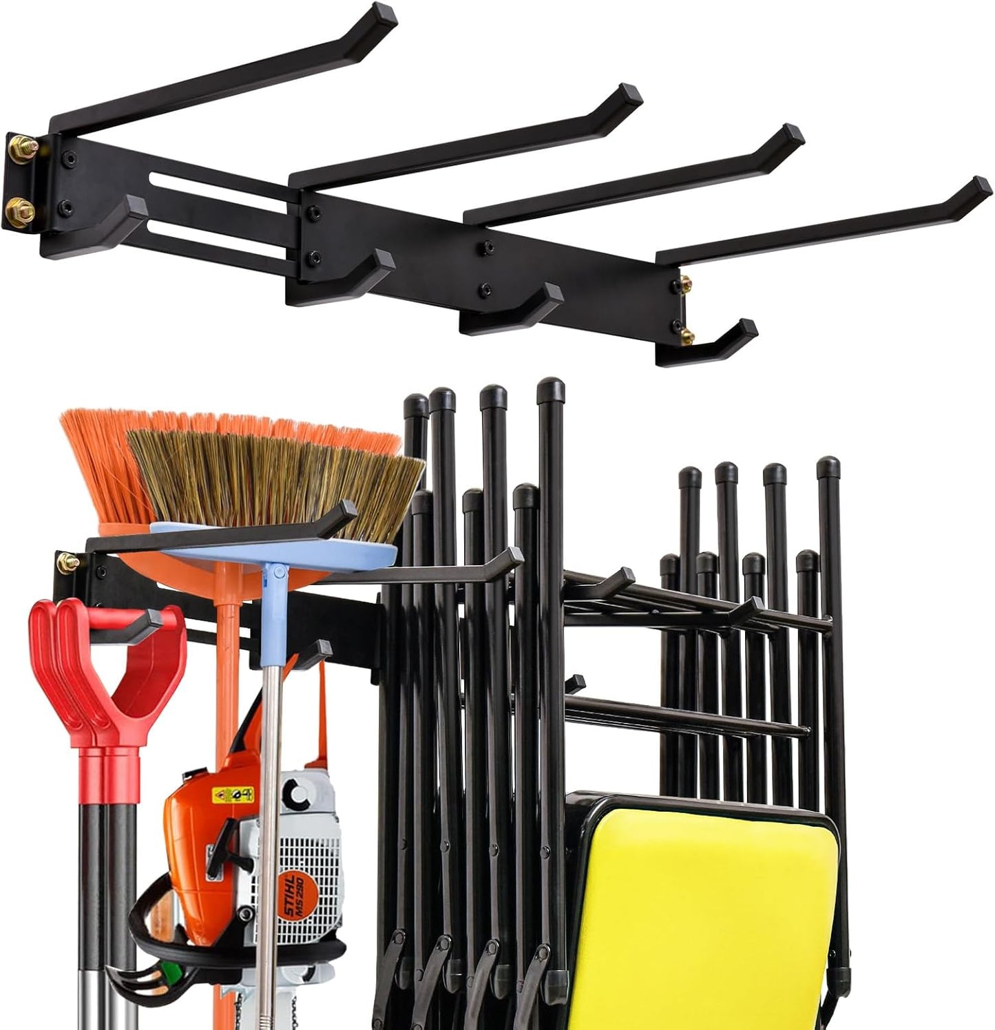 Folding Chair Storage Hangers Garage Wall Mounted, Heavy Duty Garden Tool Storage Rack, Garage Hooks for Ladders, Chairs, Shovels, Broom, Power Tools,Holds up to 300 lbs