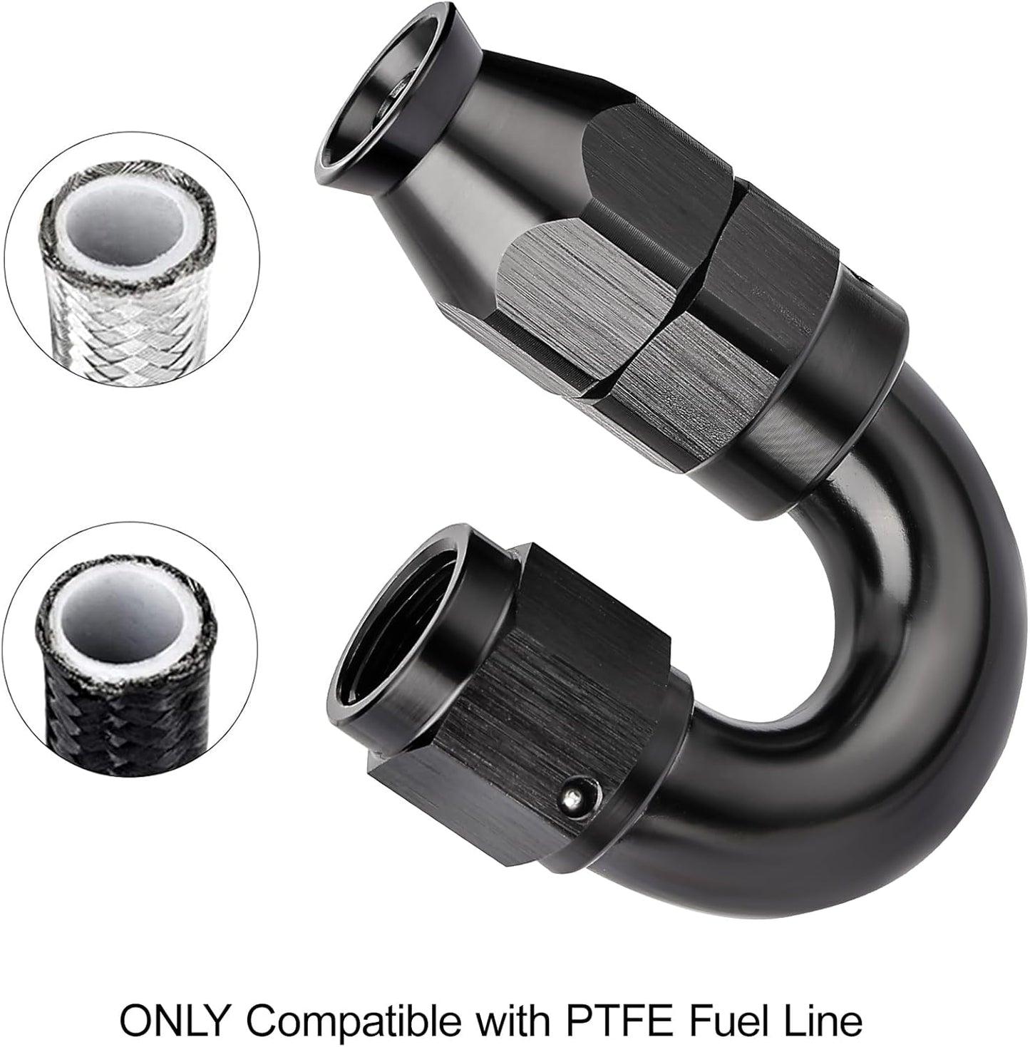 EVIL ENERGY 4AN 180 Degree PTFE One Piece Full Flow End Hose Fitting Aluminum Black
