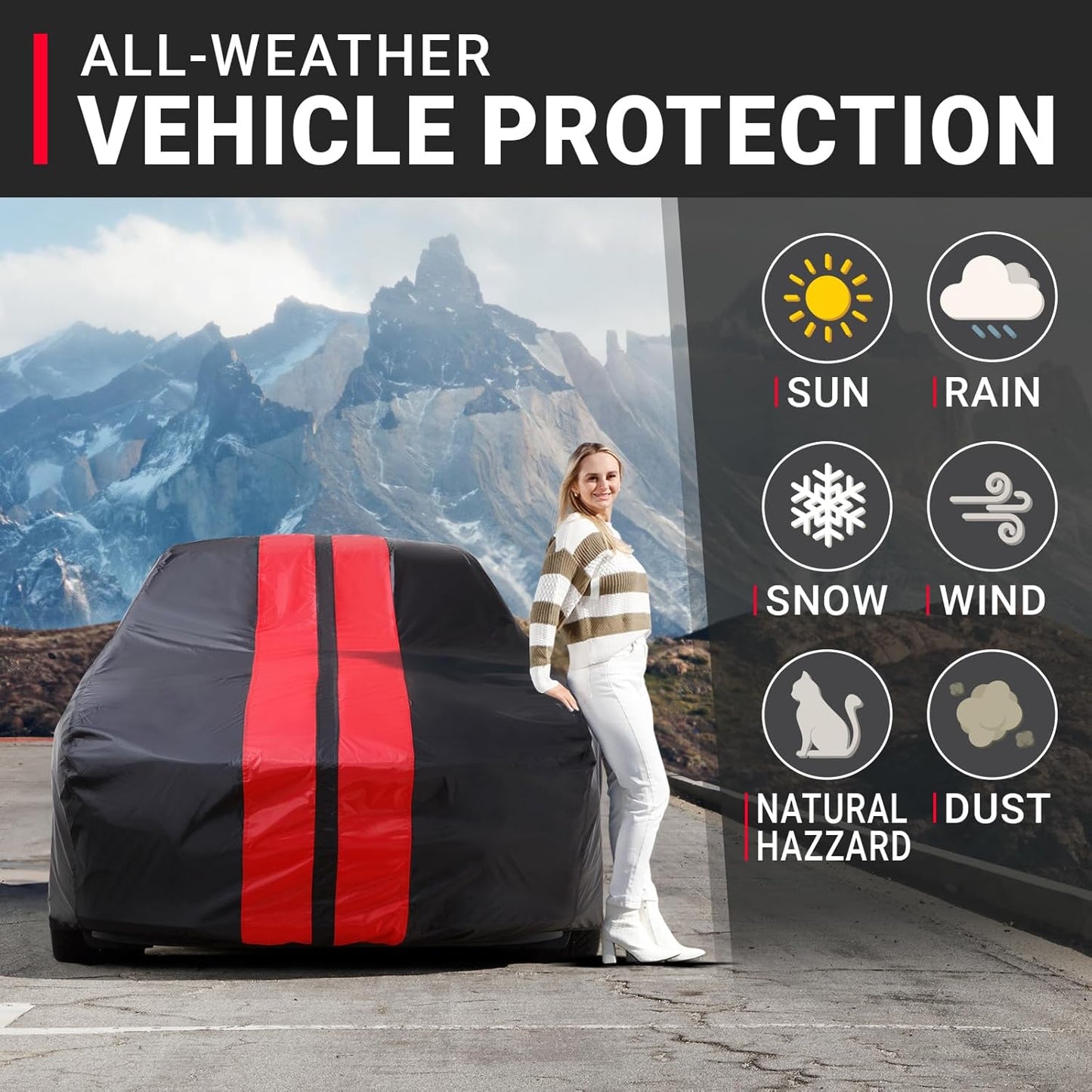 iCarCover Custom Car Cover for Buick Special 2-Door, 4-Door (1950-1958) Waterproof All-Weather Rain Snow UV Sun Protector Full Exterior Indoor Outdoor Car Cover (Stripe - Black/Red)