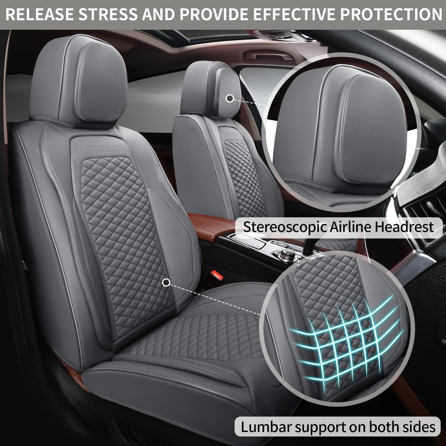 2 Packs Car Seat Covers Leather Car Seat Covers Universal Seat Covers for Car, SUV,Truck (Gray)