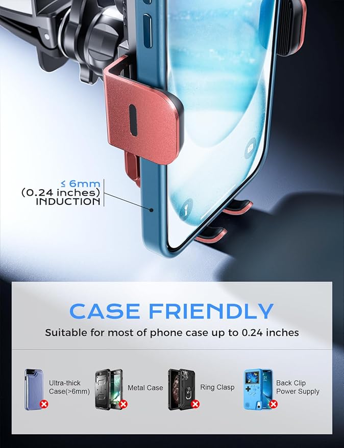 CHGeek 15W Fast Charging Auto Clamping Car Charger Phone Mount Phone Holder (Red)