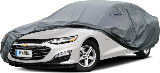 Premium Car Cover Custom Fit Chevrolet Chevy Malibu (1997-2025), 16 Layers Heavy Duty Car Cover Waterproof All Weather with Zipper Door for Sun Rain Snow Dust Uv Protection