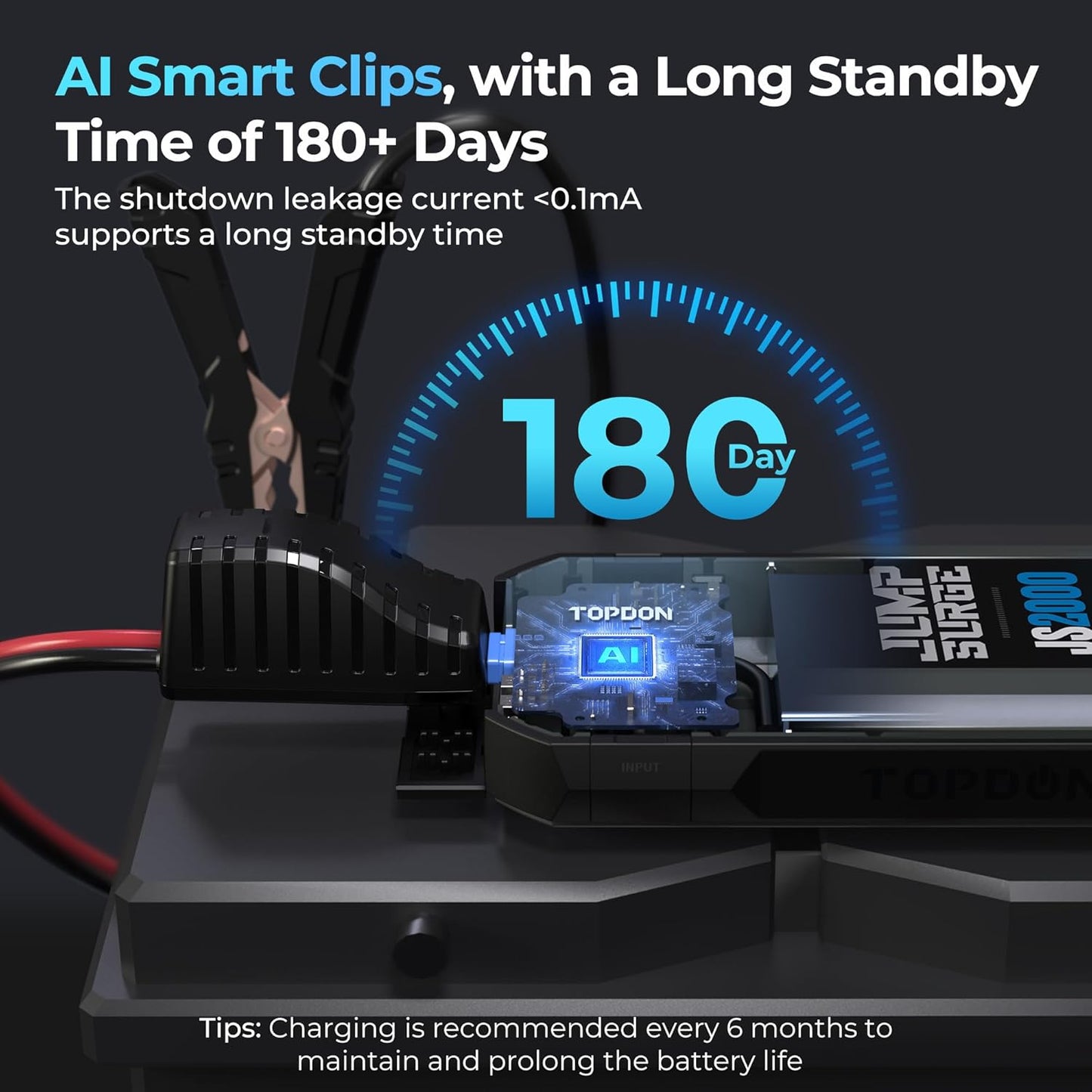 Car Battery Jump Starter, TOPDON 2000A Peak Jump Starter for Up to 8L Gas/6L Diesel Engines, 12V Portable Battery Booster Jump Starter Pack with Jumper Cables and EVA Protection Case