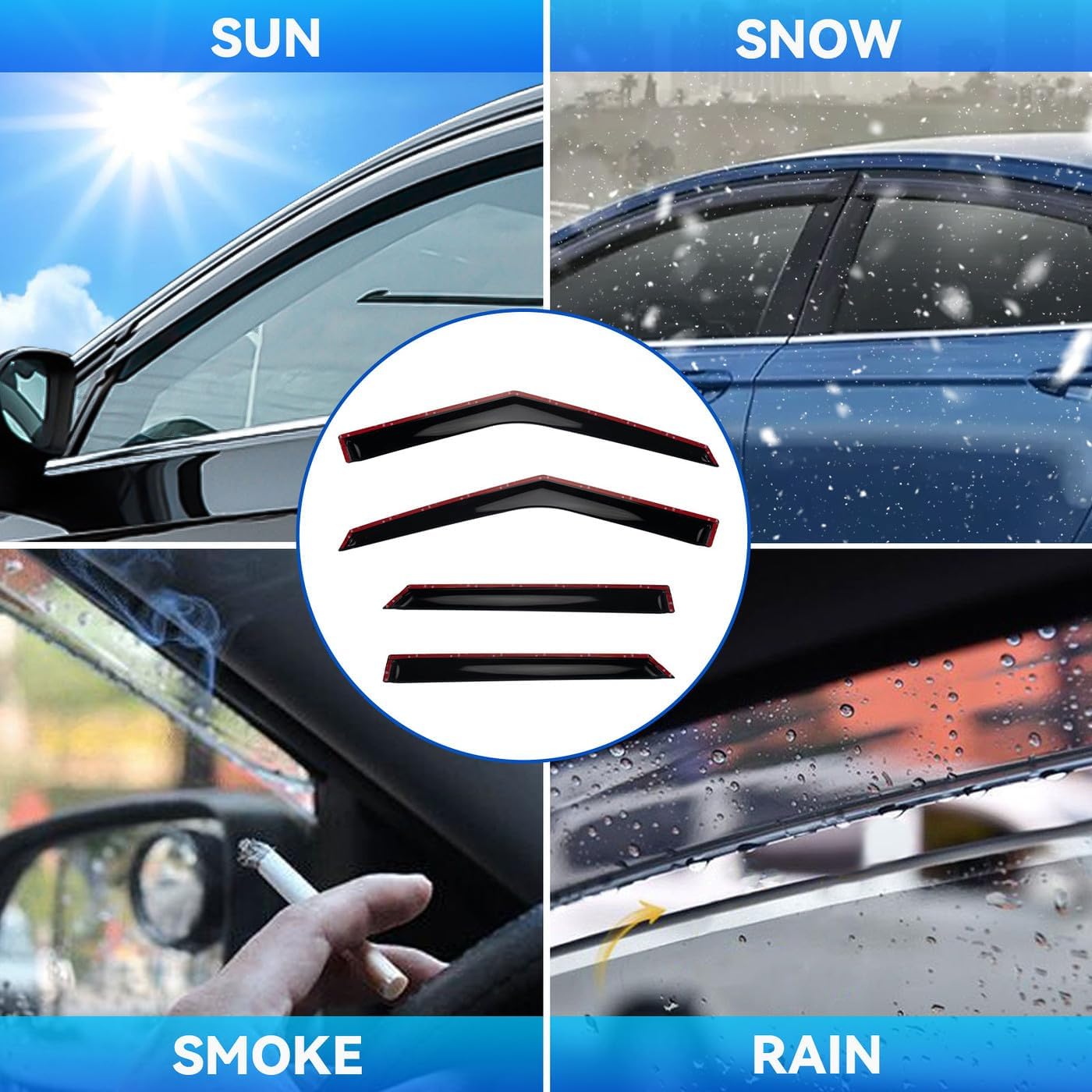 4pcs Window Visors Compatible with 2020-2025 Ford Explorer Front+Rear Smoke Tint Sun/Rain Guard Outside Mount Tape-On Vent 2021 2022 2023 2024