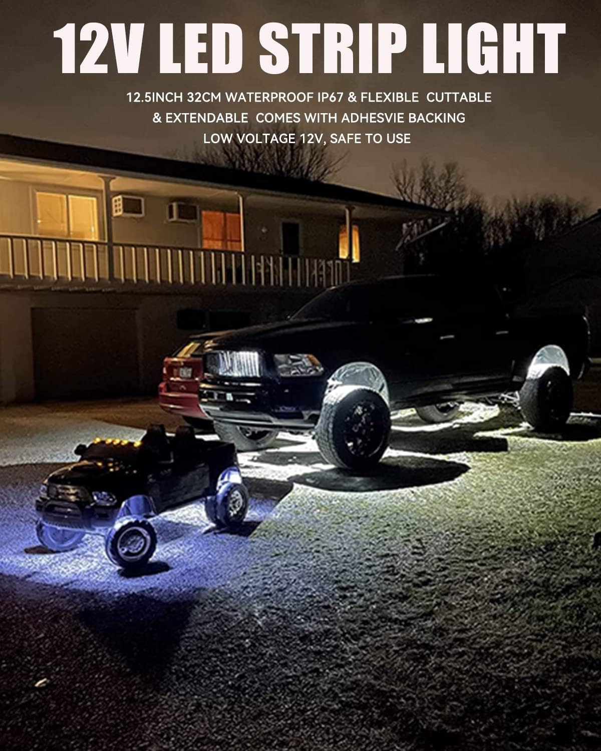 Keiurot 12V Led Light Strip 32CM Waterproof White Led Strip Lights for Cars Motorcycles Golf Cart Interior & Exterior Marine Boat 12V 5050 18SMD,Pack of 4